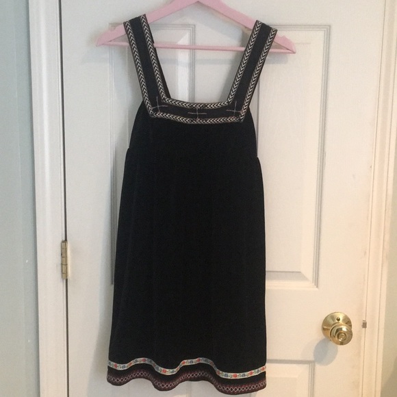Free People Vintage Black Velvet Embroidered Tunic Slip Dress - XS - Picture 3 of 16